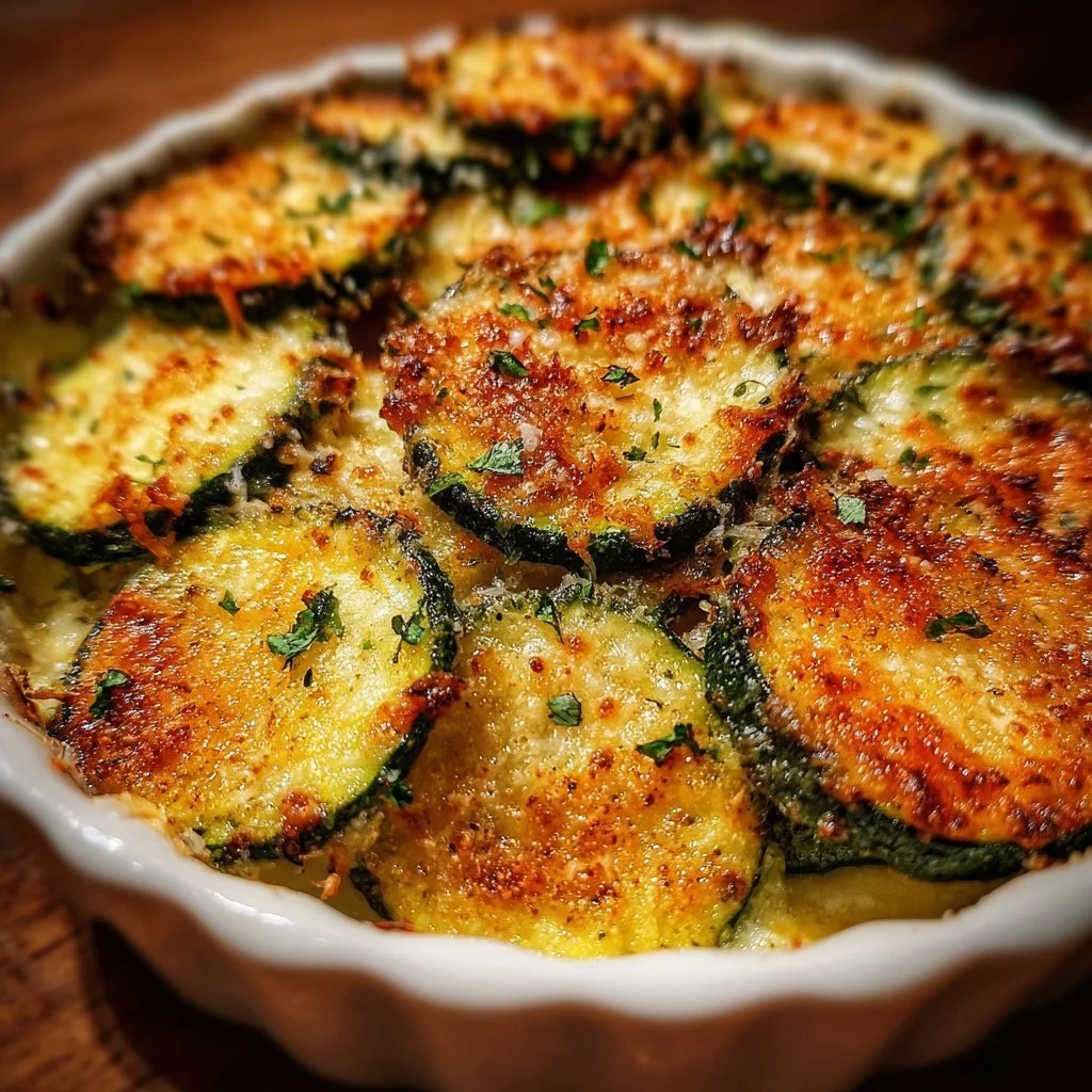 Baked Parmesan zucchini garnished and ready to serve