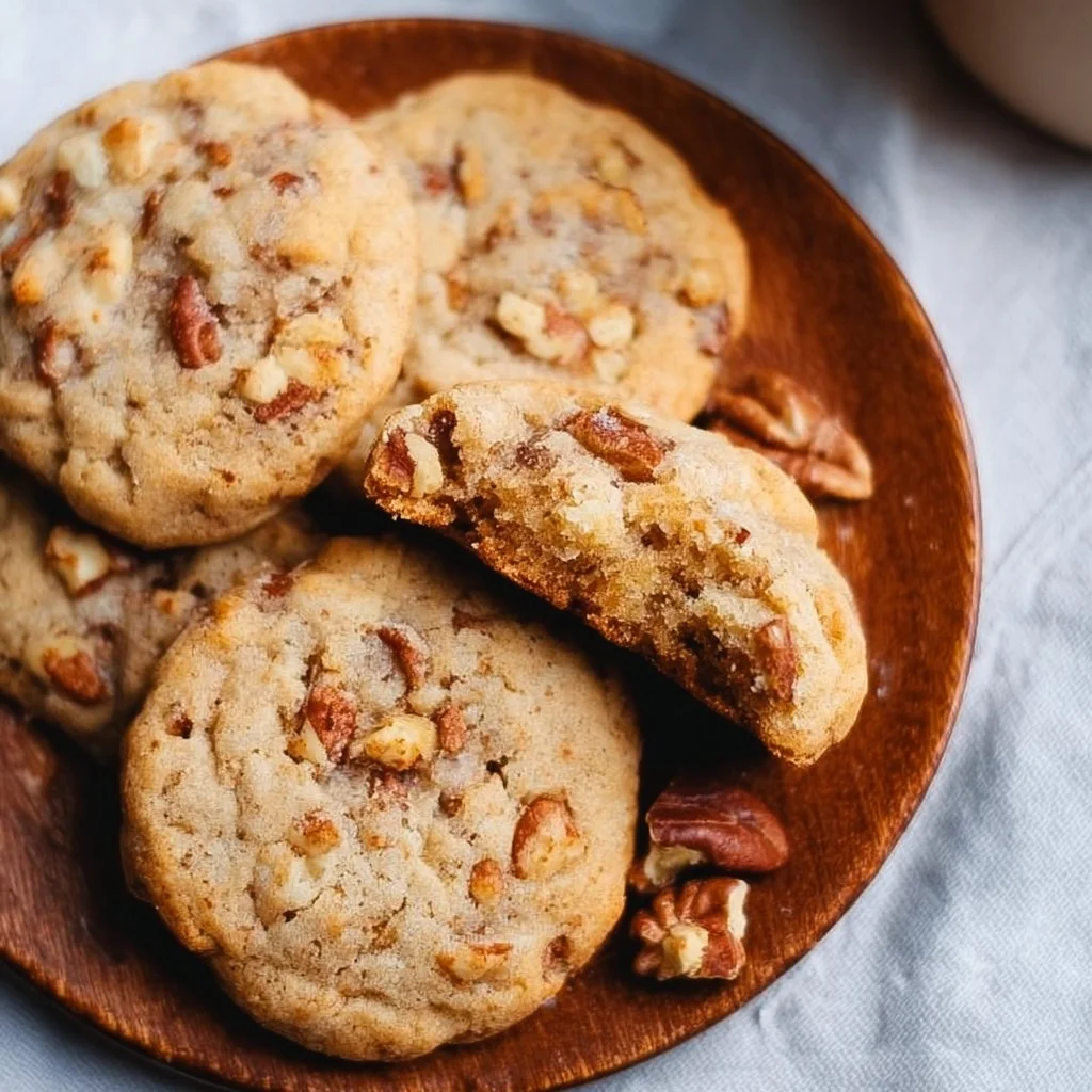 Delicious butter pecan cookies baked to perfection with nuts and buttery goodness.