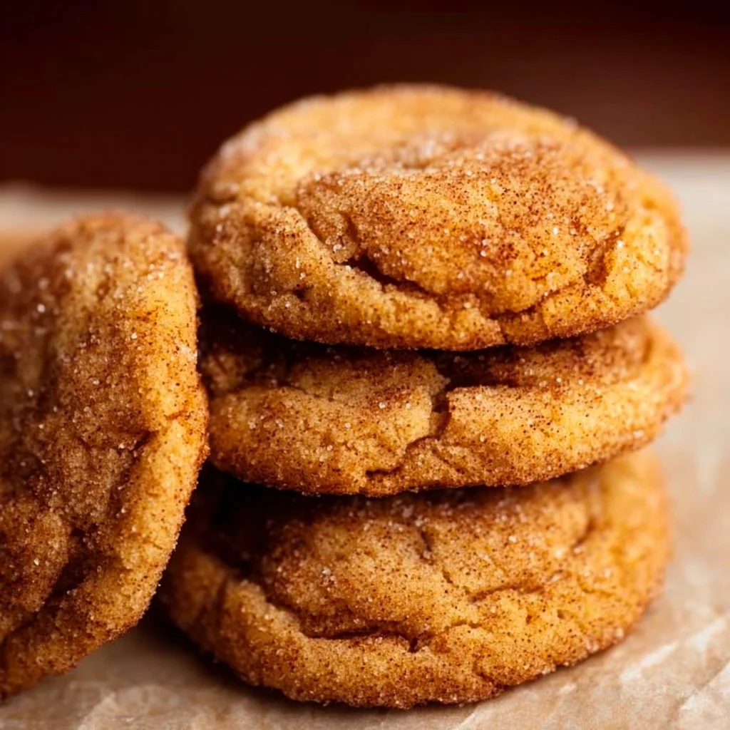 Chewy pumpkin snickerdoodle cookies on a plate with autumn leaves background