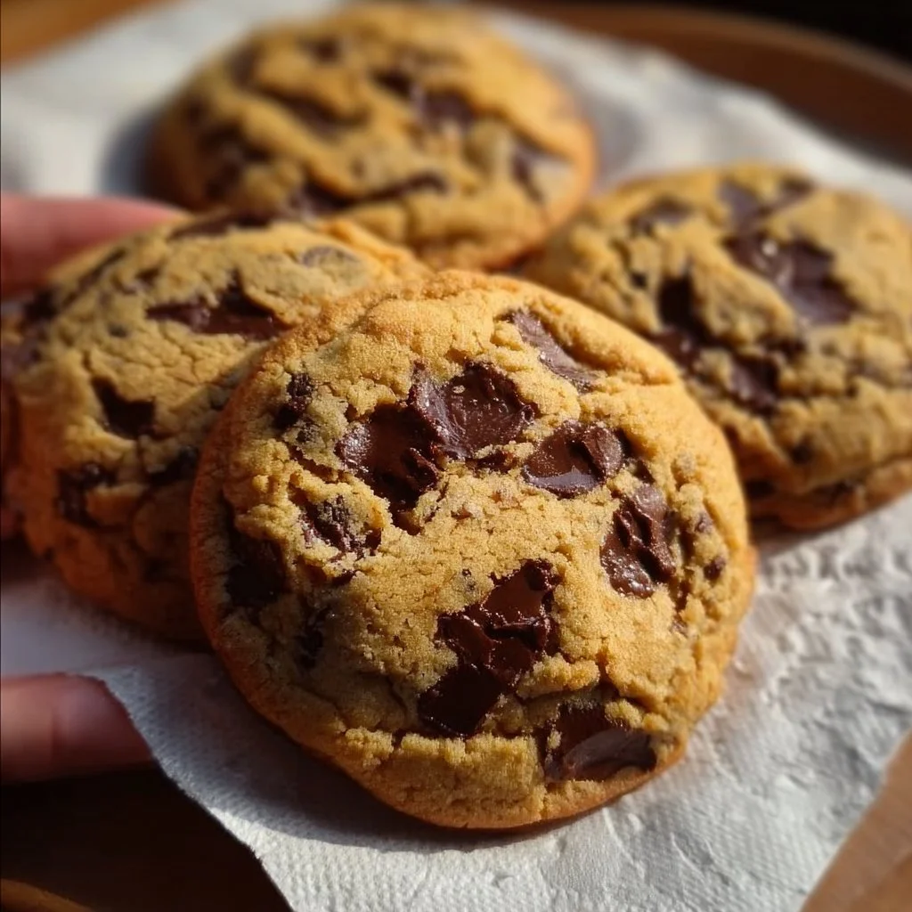 Freshly baked chocolate chip cookies on a cooling rack