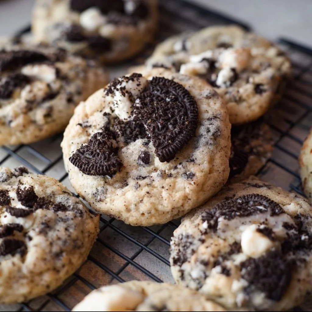 Delicious cookies and cream cookies fresh from the oven.