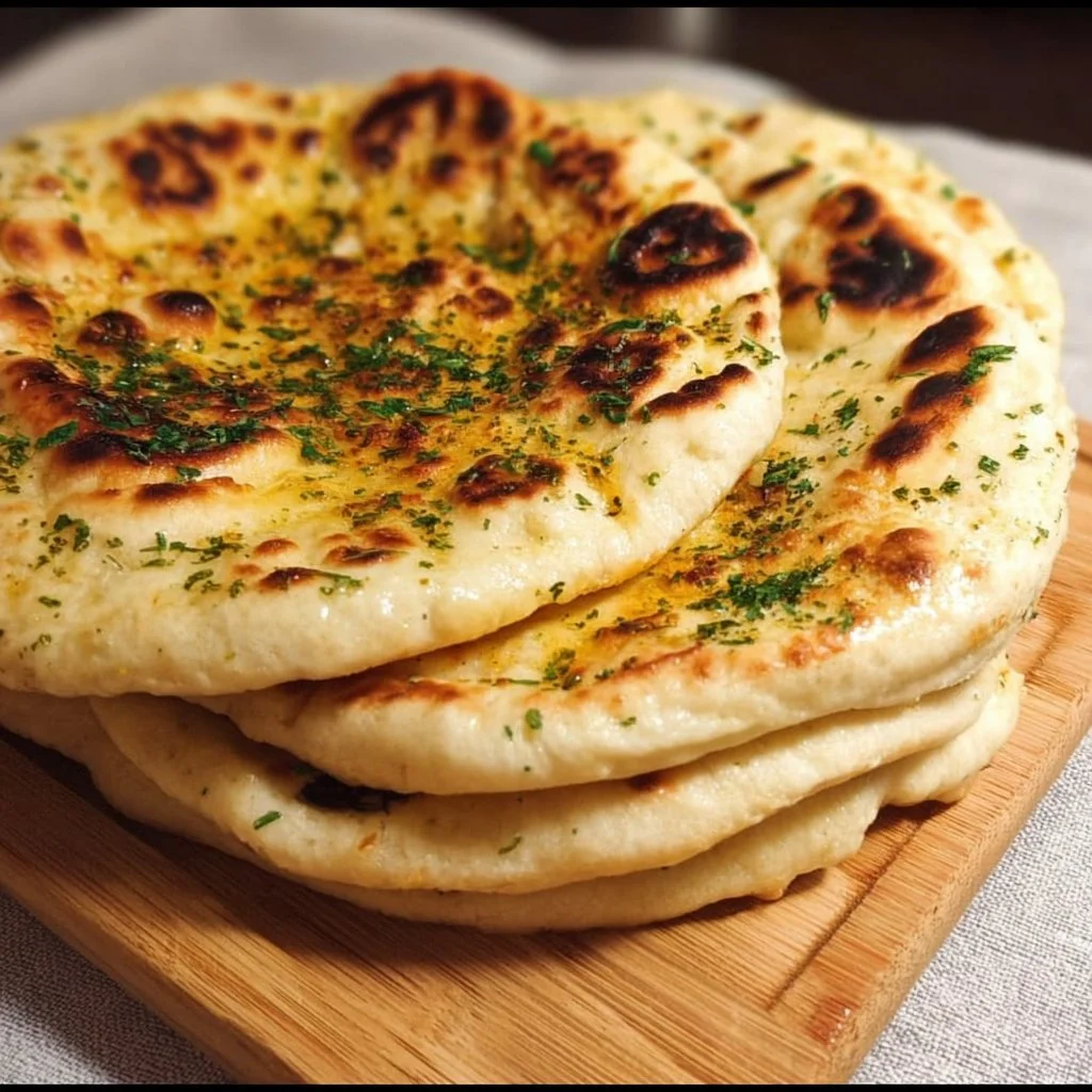 Cottage Cheese Garlic Naan, high protein, yeast-free flatbread