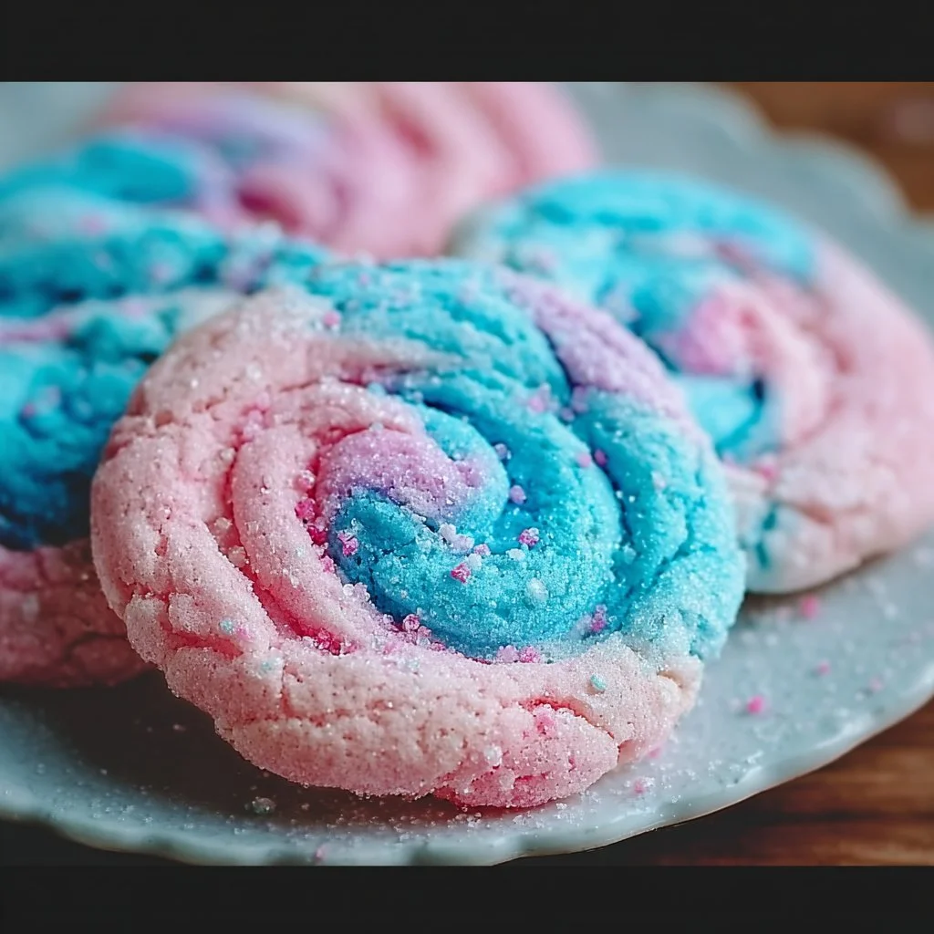 Colorful cotton candy cookies arranged on a plate, perfect for fun desserts.