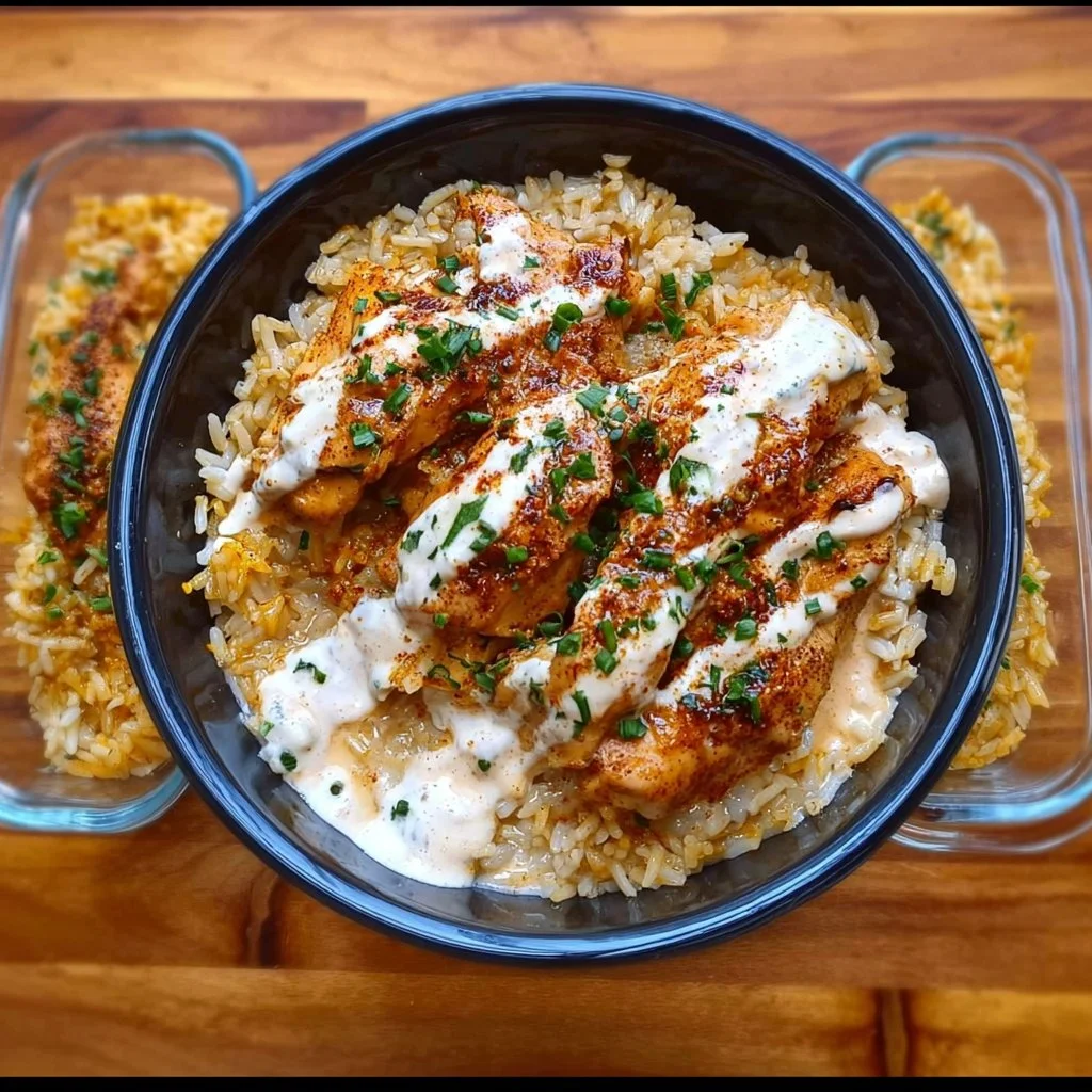 Creamy Cajun Chicken and Rice Bowls with vegetables in a bowl