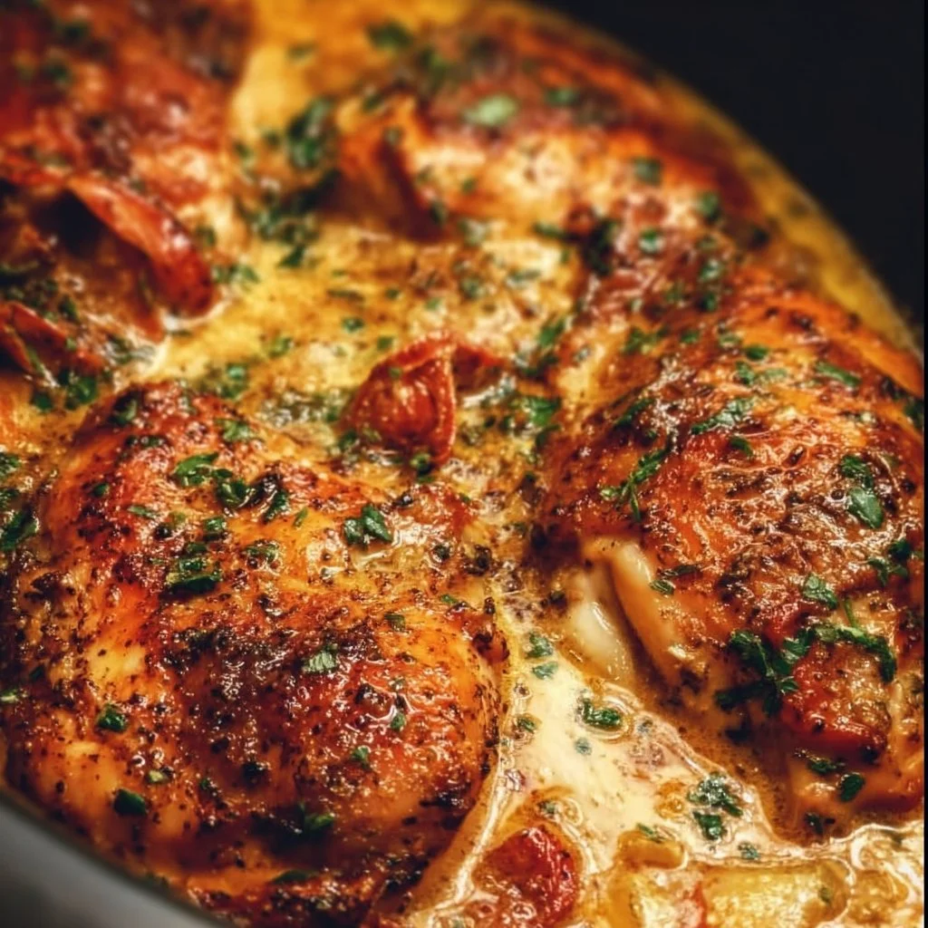 Crock Pot Marry Me Chicken served with herbs and creamy sauce