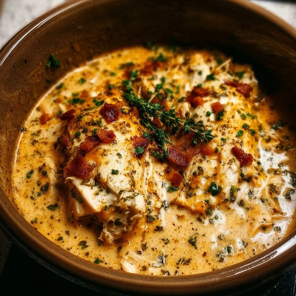 Delicious Crockpot Crack Chicken in a serving dish