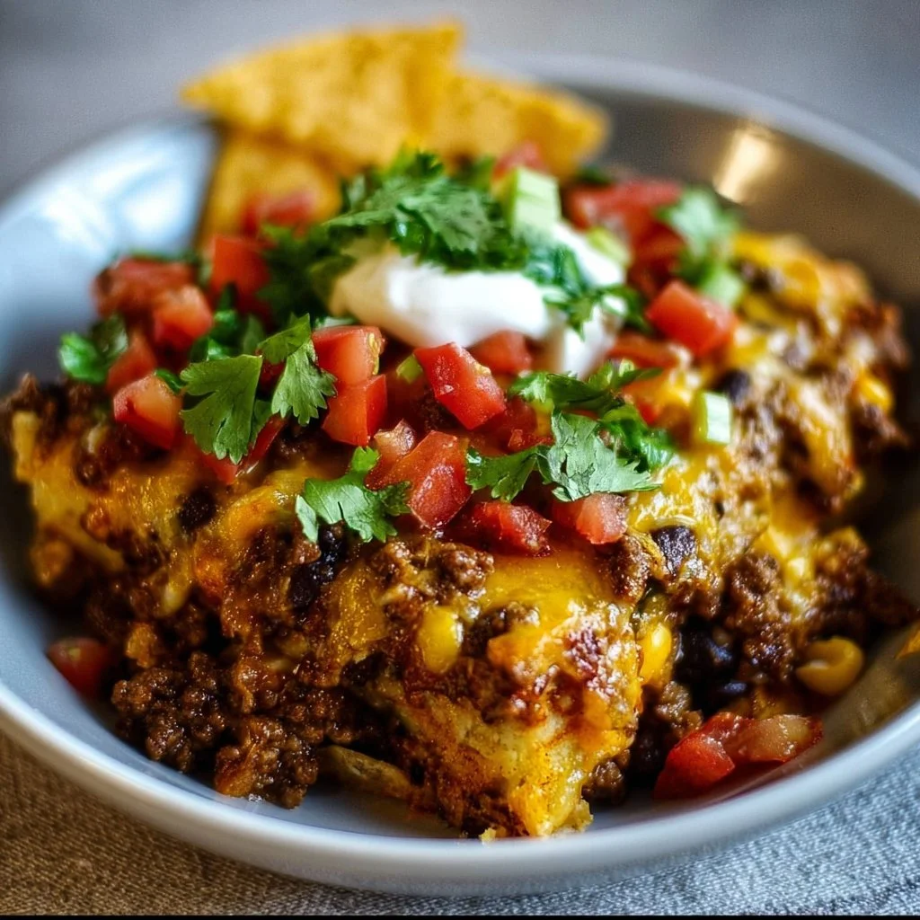 Tasty Crockpot Taco Casserole dish served on a plate