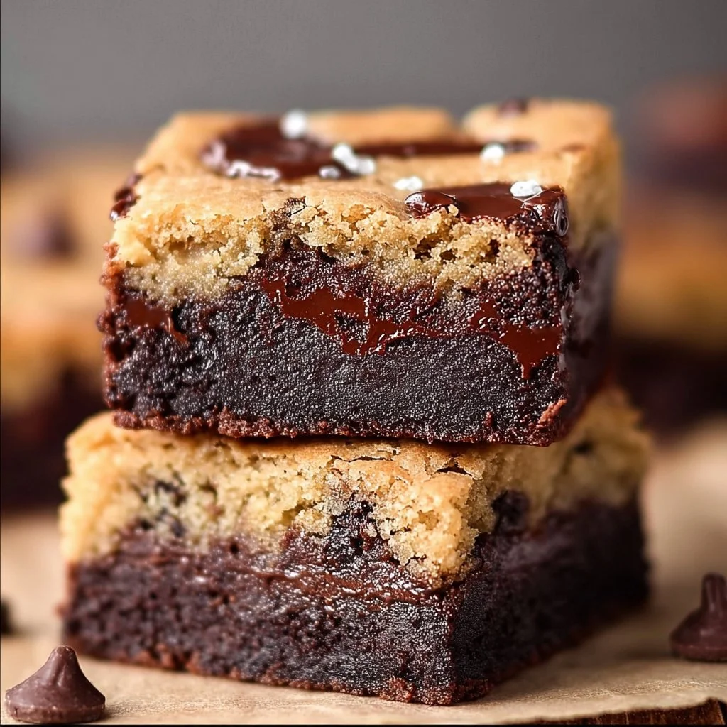 Delicious double layer vegan brookies with a rich chocolate flavor and cookie topping.