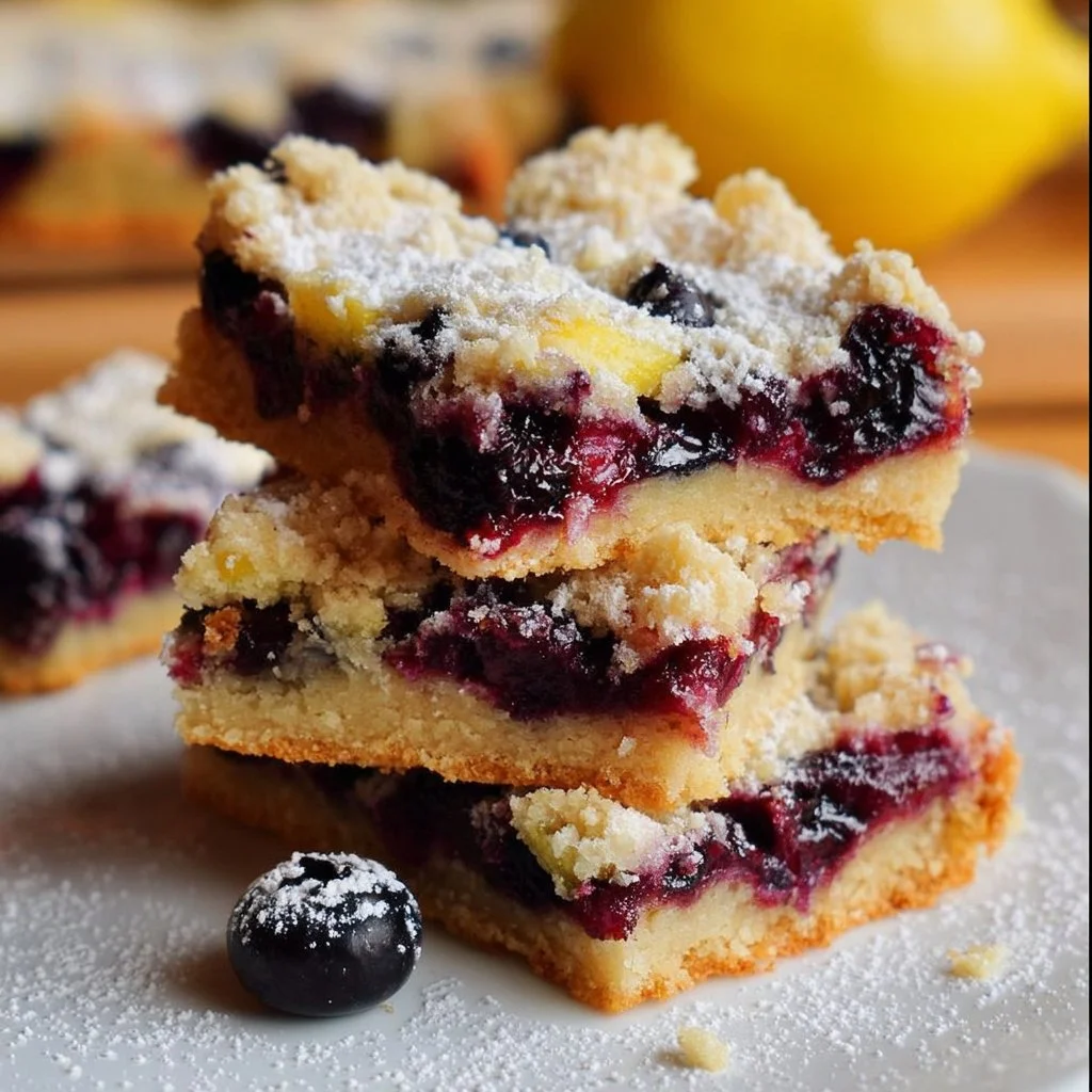 Gluten-free and dairy-free lemon blueberry bars with fresh blueberries on top