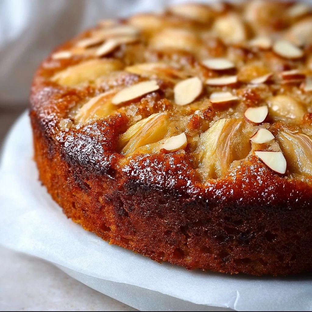Irresistible almond flour apple cake topped with fresh apples and spices