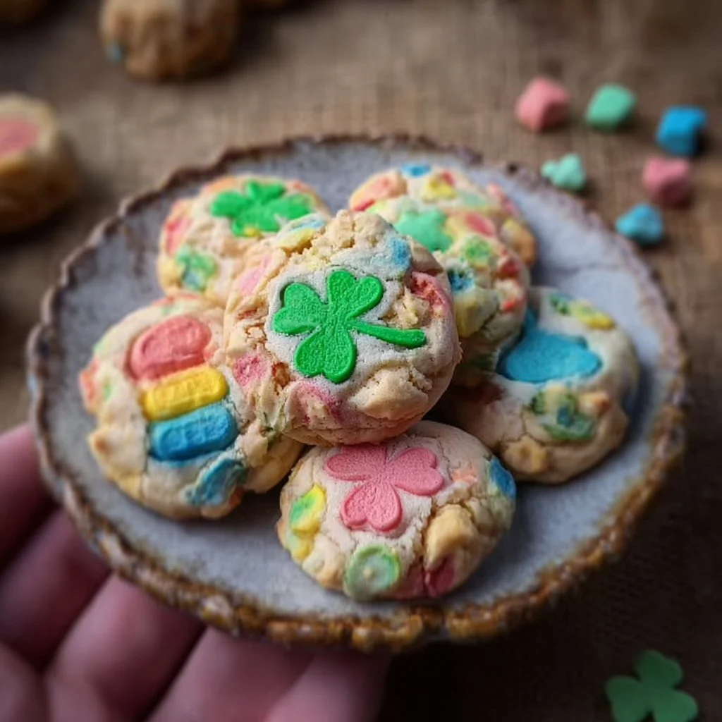 Lucky Charms Crumbl Cookies topped with colorful marshmallows