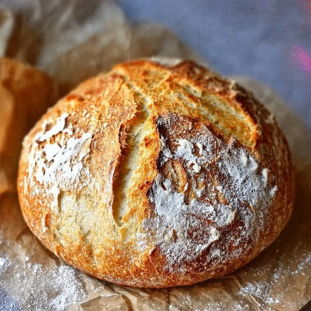 Loaf of no knead gluten free bread fresh out of the oven