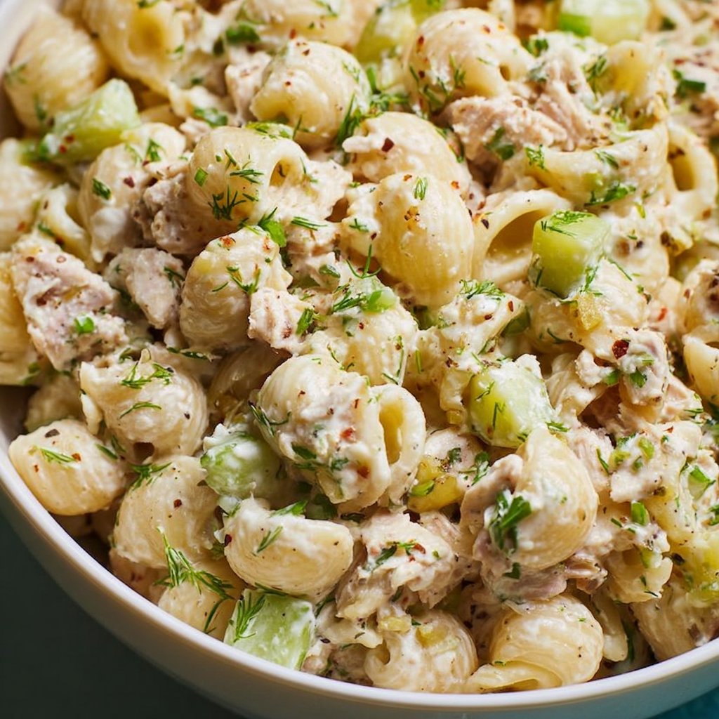 Dill Pickle Tuna Pasta Salad