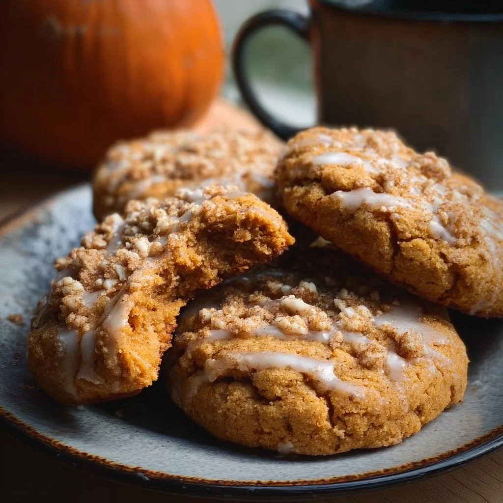 Delicious pumpkin coffee cake cookies on a plate, perfect fall dessert.