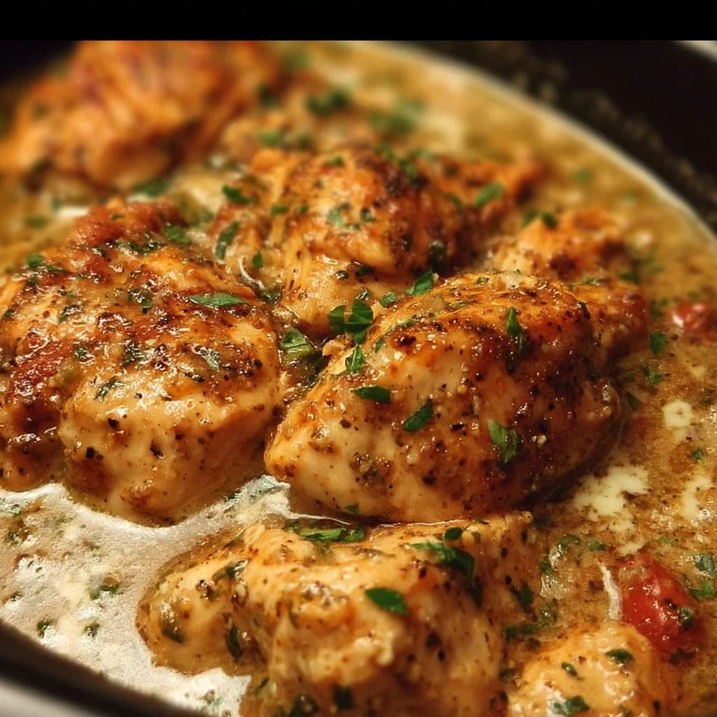 Delicious Ranch Chicken cooked in a crock pot for a quick dinner option.