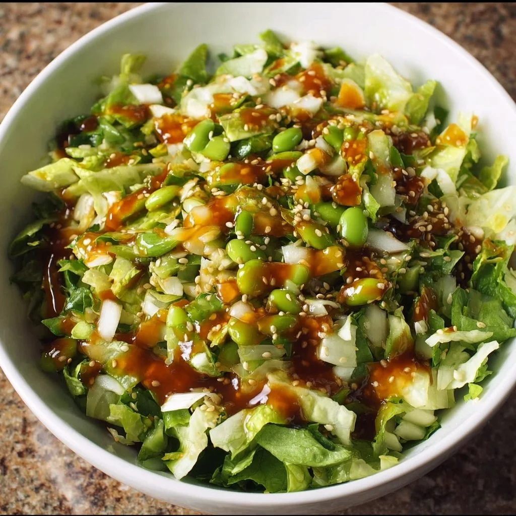 High-protein salad drizzled with flavorful Asian dressing