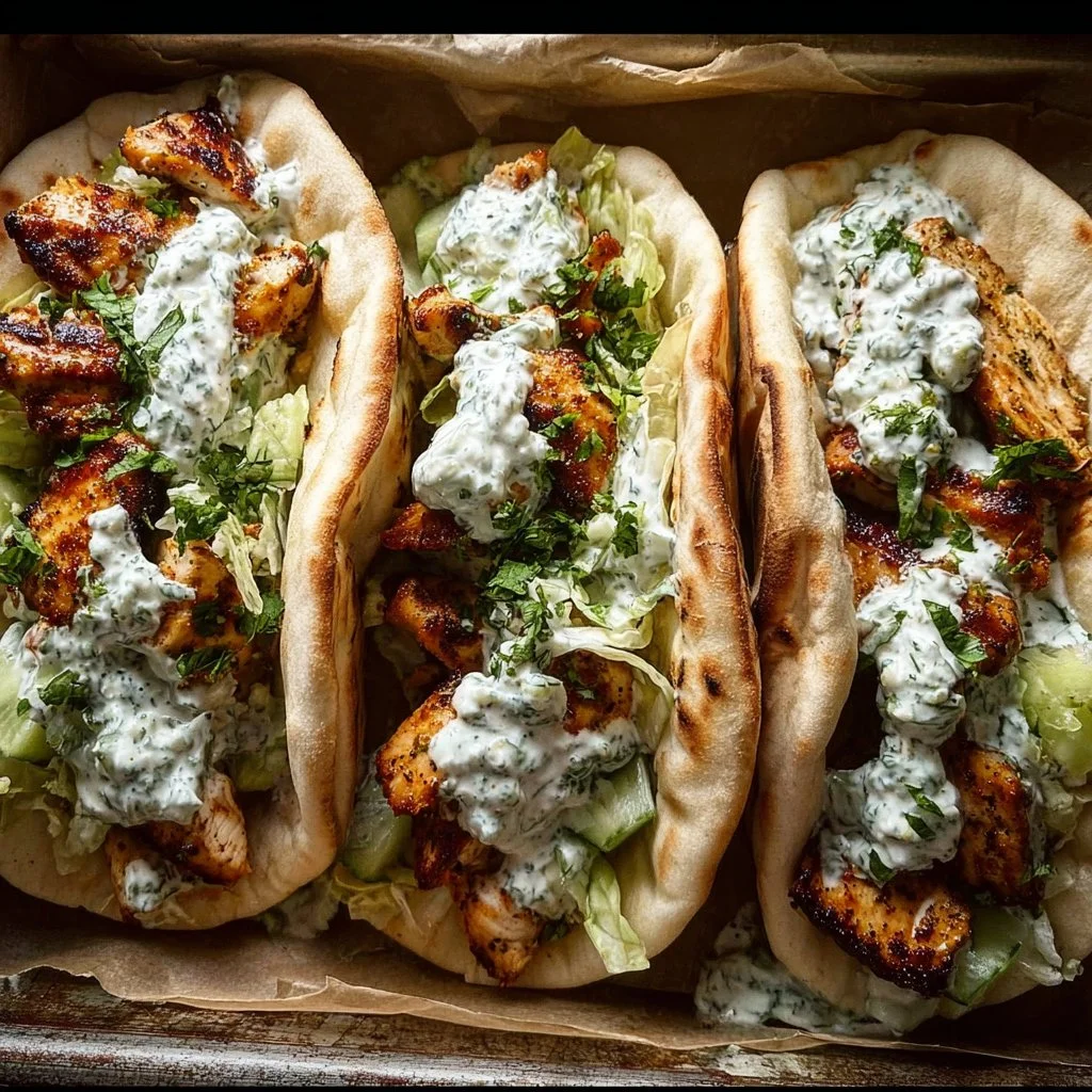 Sheet pan chicken pitas with herby ranch served on a plate