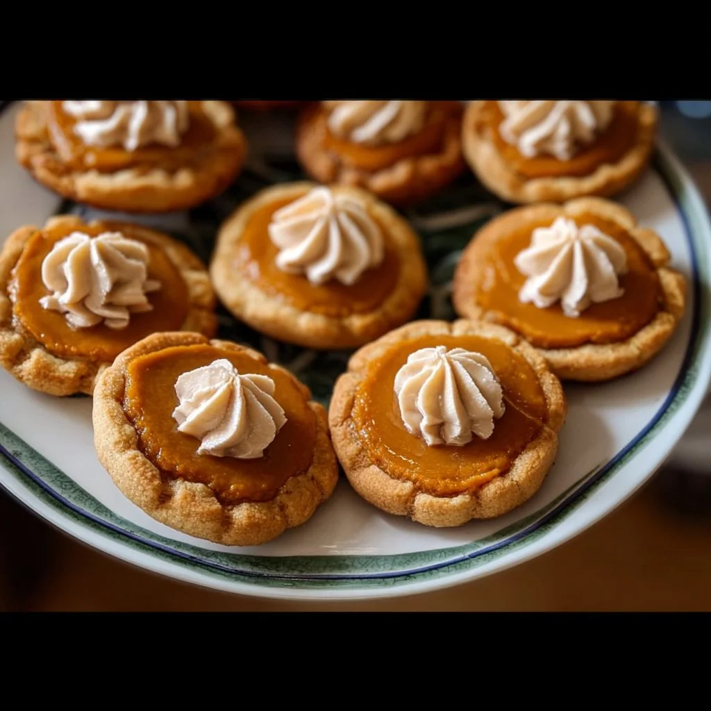 Delicious Thanksgiving pumpkin pie cookies topped with whipped cream