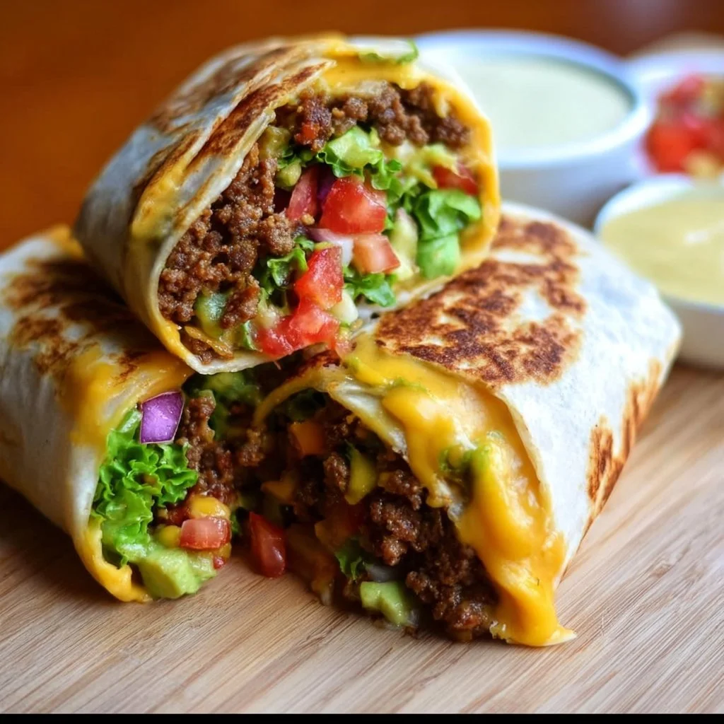 Delicious vegan cheeseburger wraps filled with fresh ingredients and savory flavors.