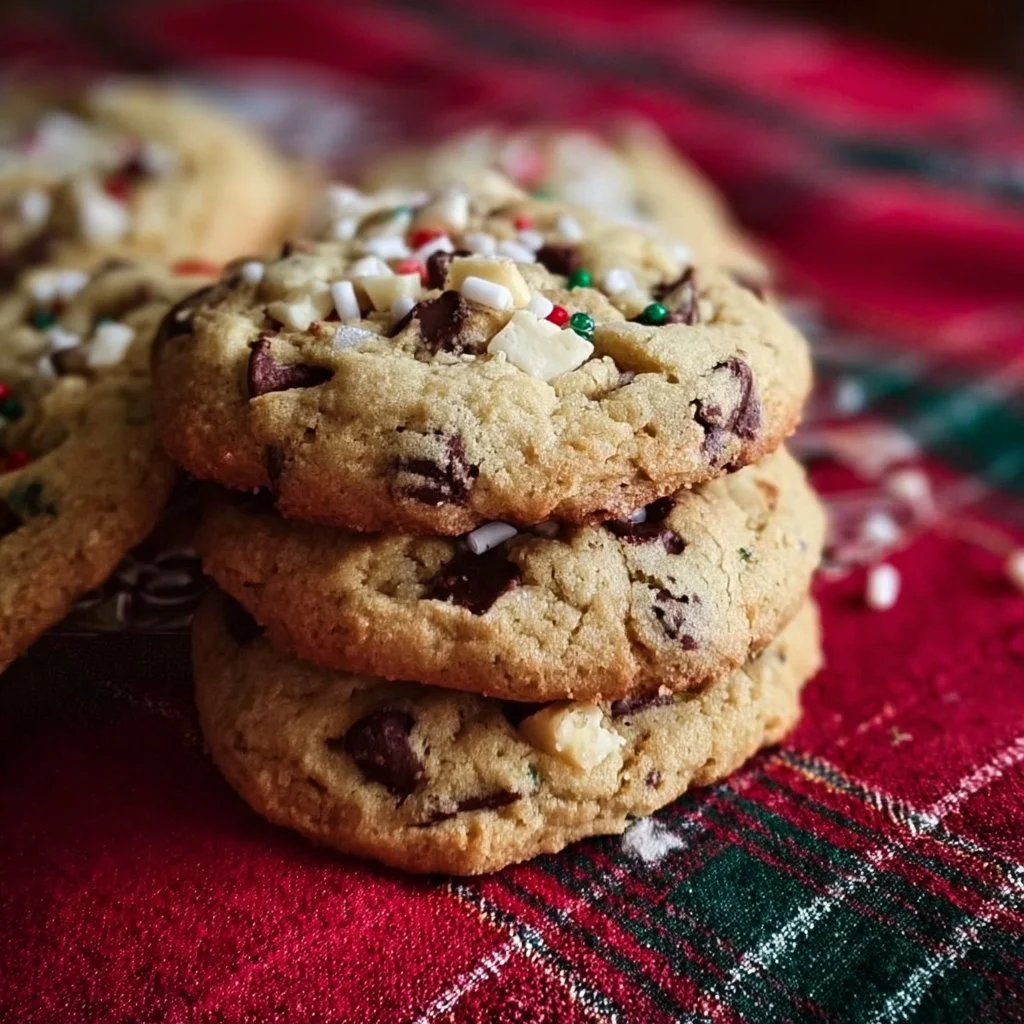 Delicious Winter Wonderland chocolate chip cookies on a festive plate