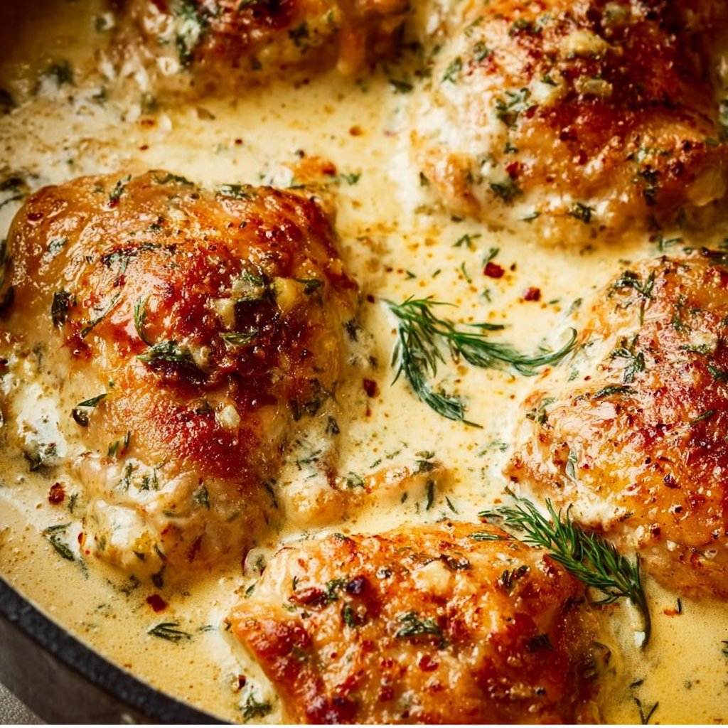 Creamy Oven Baked Chicken Thighs