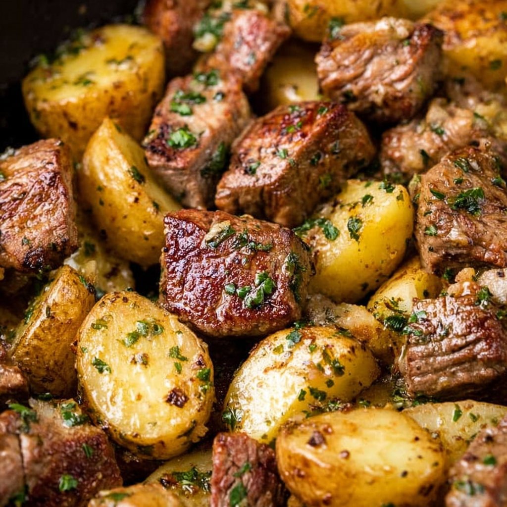 Garlic Butter Steak Bites and Potatoes