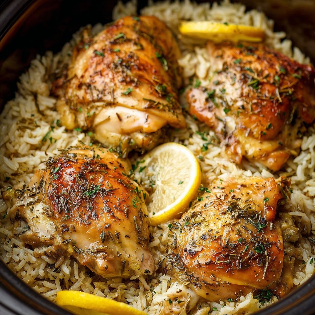 Slow Cooker Lemon Herb Chicken with Rice