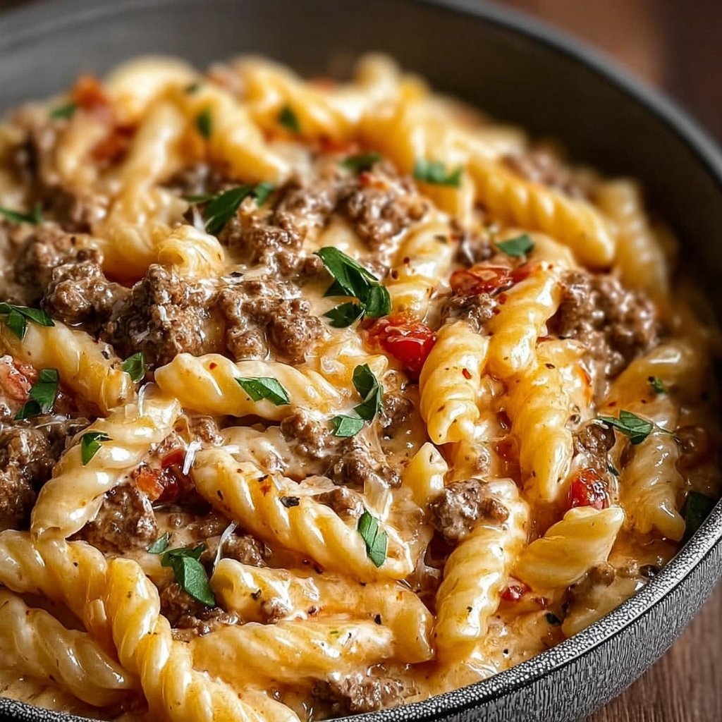 Creamy Rotel Pasta with Ground Beef