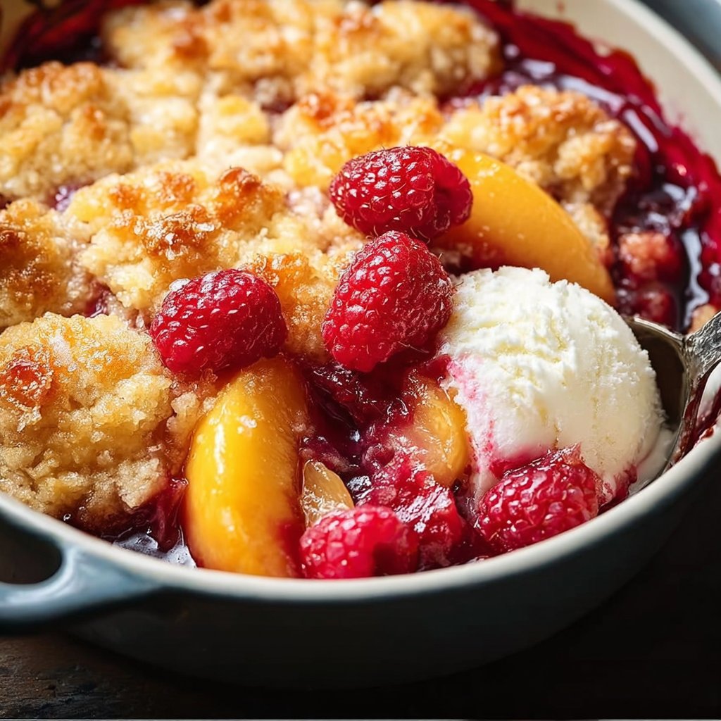 Peach Cobbler with Raspberries