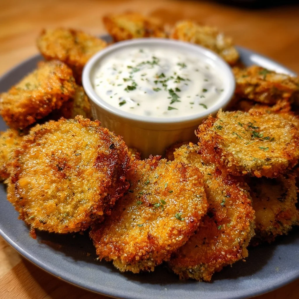 Delicious air fryer fried pickles served with dipping sauce