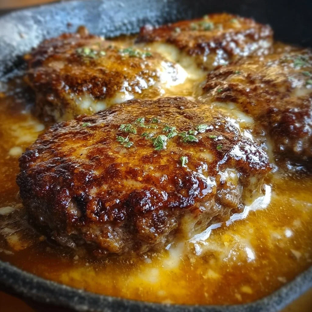 Amish Hamburger Steak Bake served with a side of vegetables