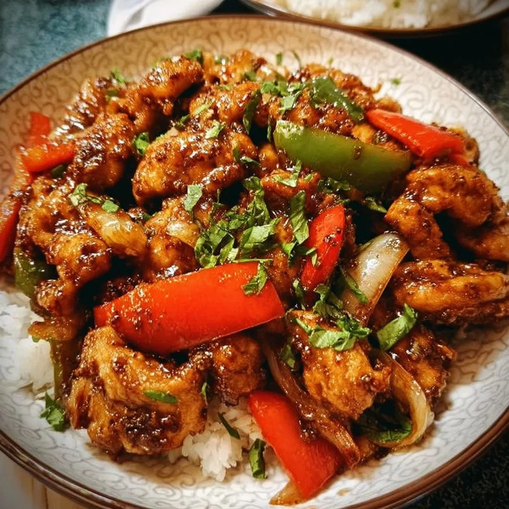 Delicious Black Pepper Chicken dish garnished with fresh herbs