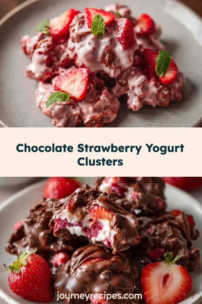 Chocolate Strawberry Yogurt Clusters in a bowl, featuring rich chocolate and yogurt.