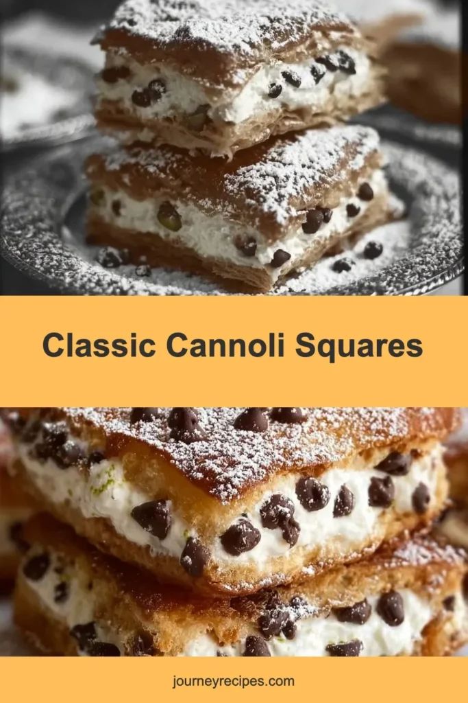 Delicious classic cannoli squares with creamy filling and chocolate chips.