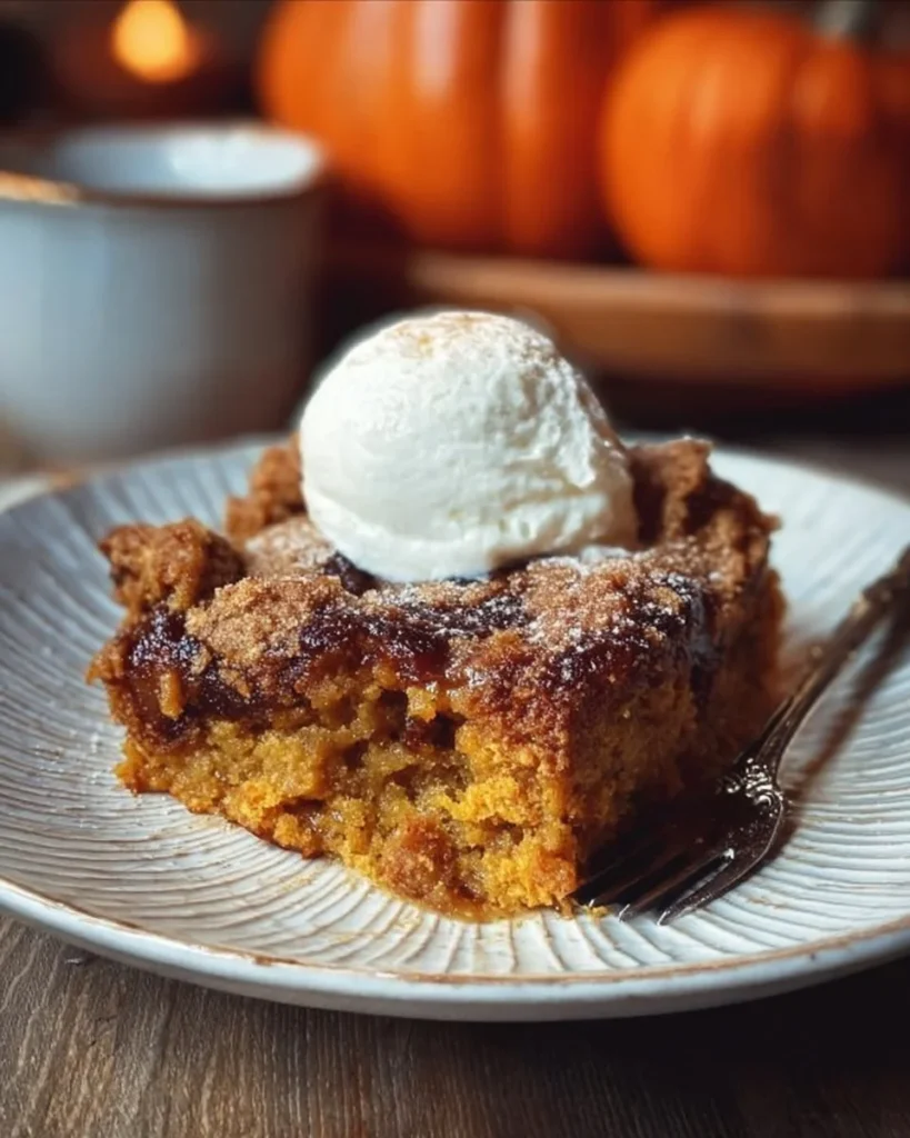 Delicious gluten-free pumpkin dump cake topped with whipped cream
