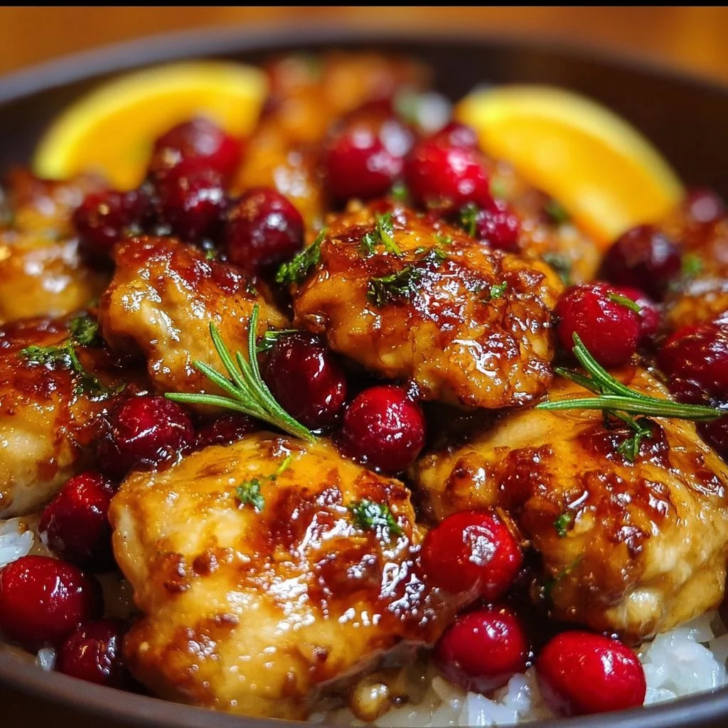 Delicious Cranberry Orange Chicken with a savory glaze and fresh herbs