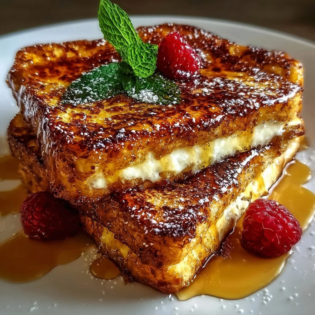 Delicious Crème Brûlée French Toast topped with caramelized sugar