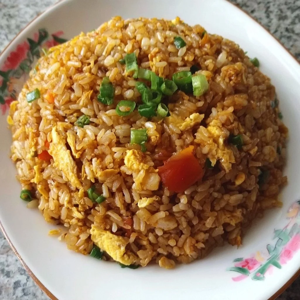 Delicious easy 10-minute fried rice prepared with fresh vegetables and herbs