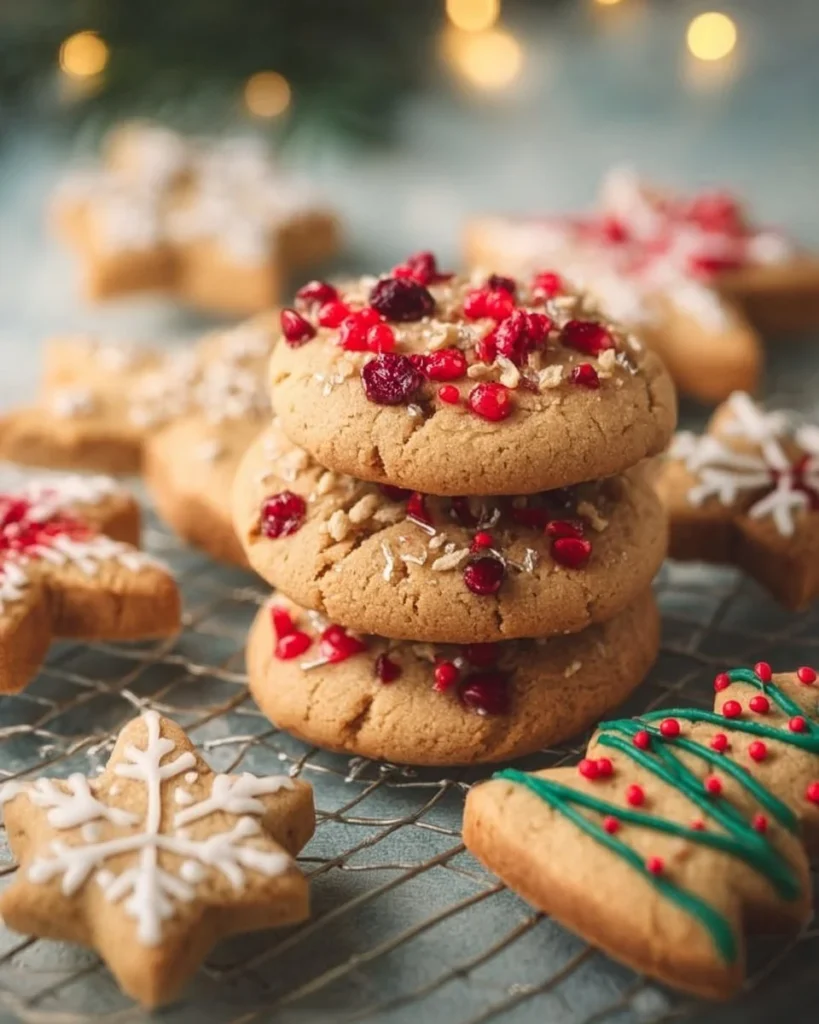 A plate of easy gluten-free Christmas cookies decorated with festive icing.