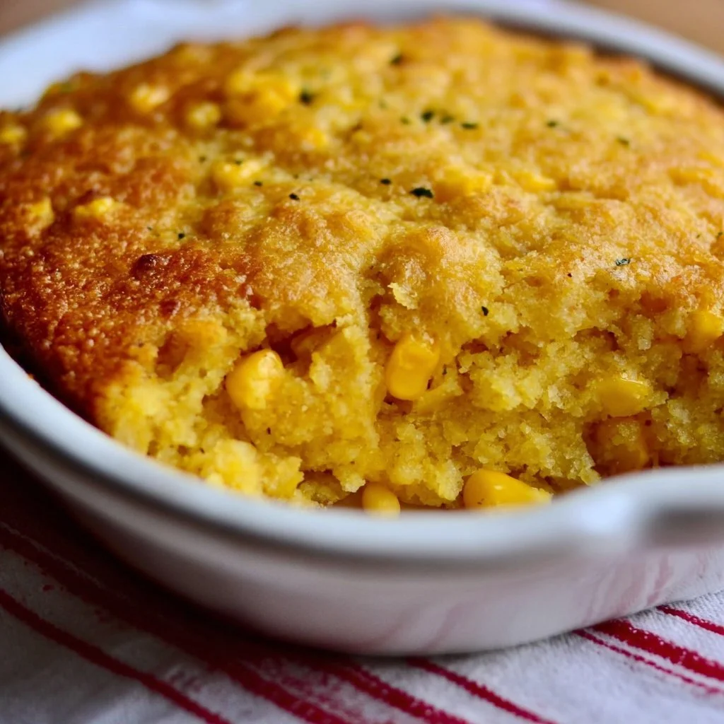 Delicious easy gluten-free corn casserole dish, dairy-free recipe served in a bowl.