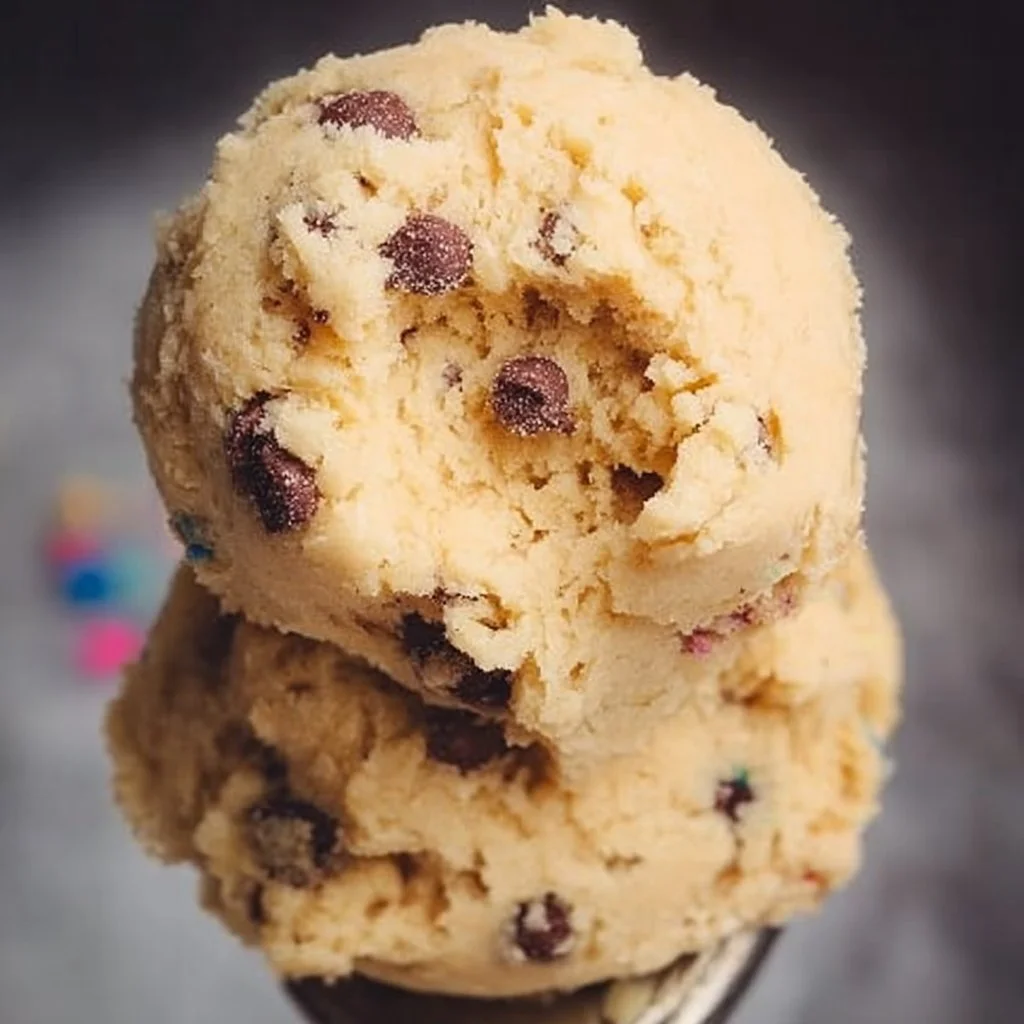 Delicious edible chocolate chip cookie dough ready for enjoyment.