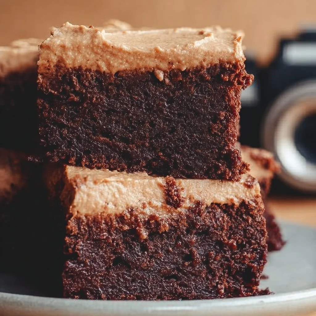 Delicious frosted coffee brownies topped with creamy coffee frosting