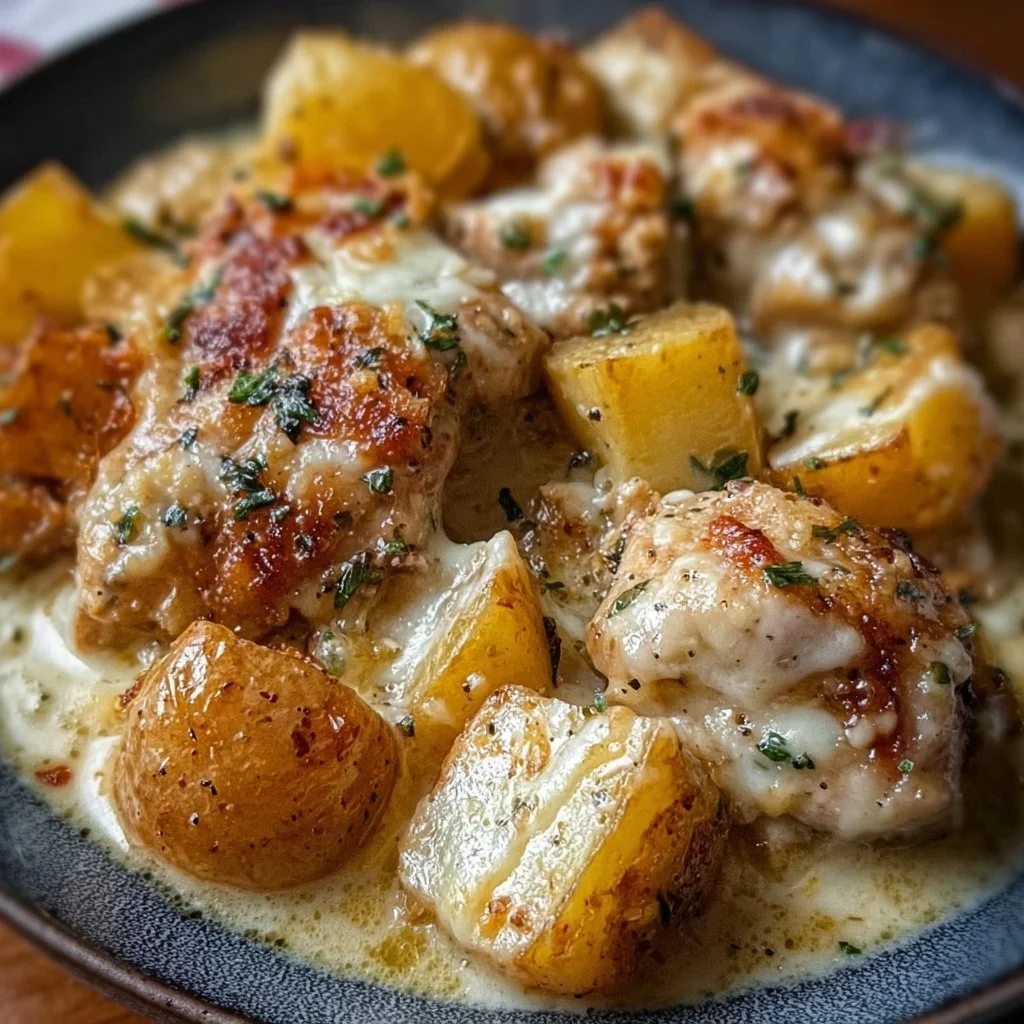 Delicious garlic parmesan chicken and potatoes in a crockpot