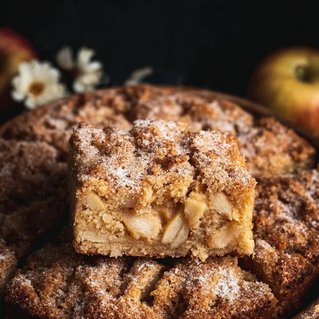Gluten-free cinnamon sugar apple cake topped with cinnamon and sugar