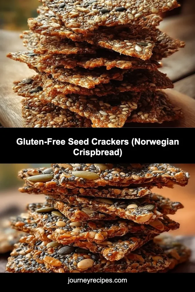 Gluten-free seed crackers inspired by Norwegian crispbread on a wooden table.