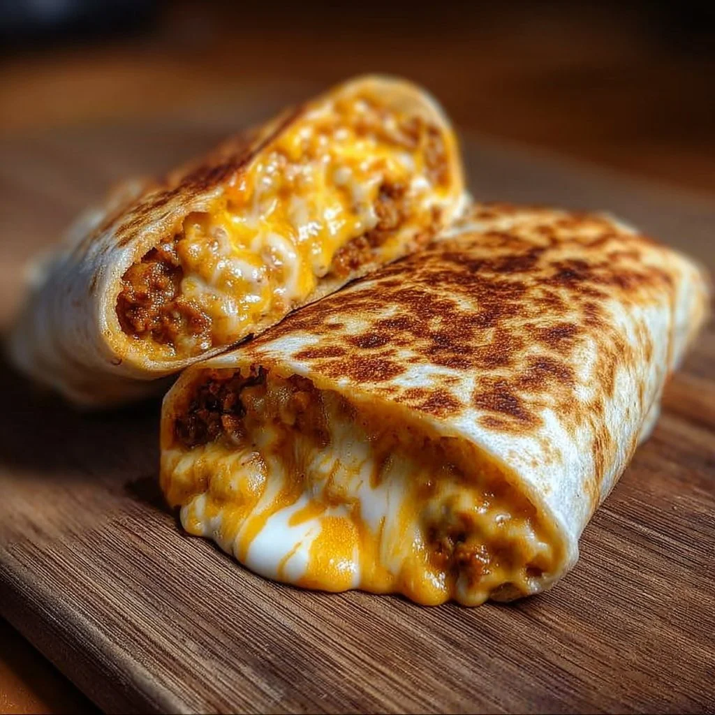 Delicious grilled cheese burrito filled with melted cheese and savory ingredients