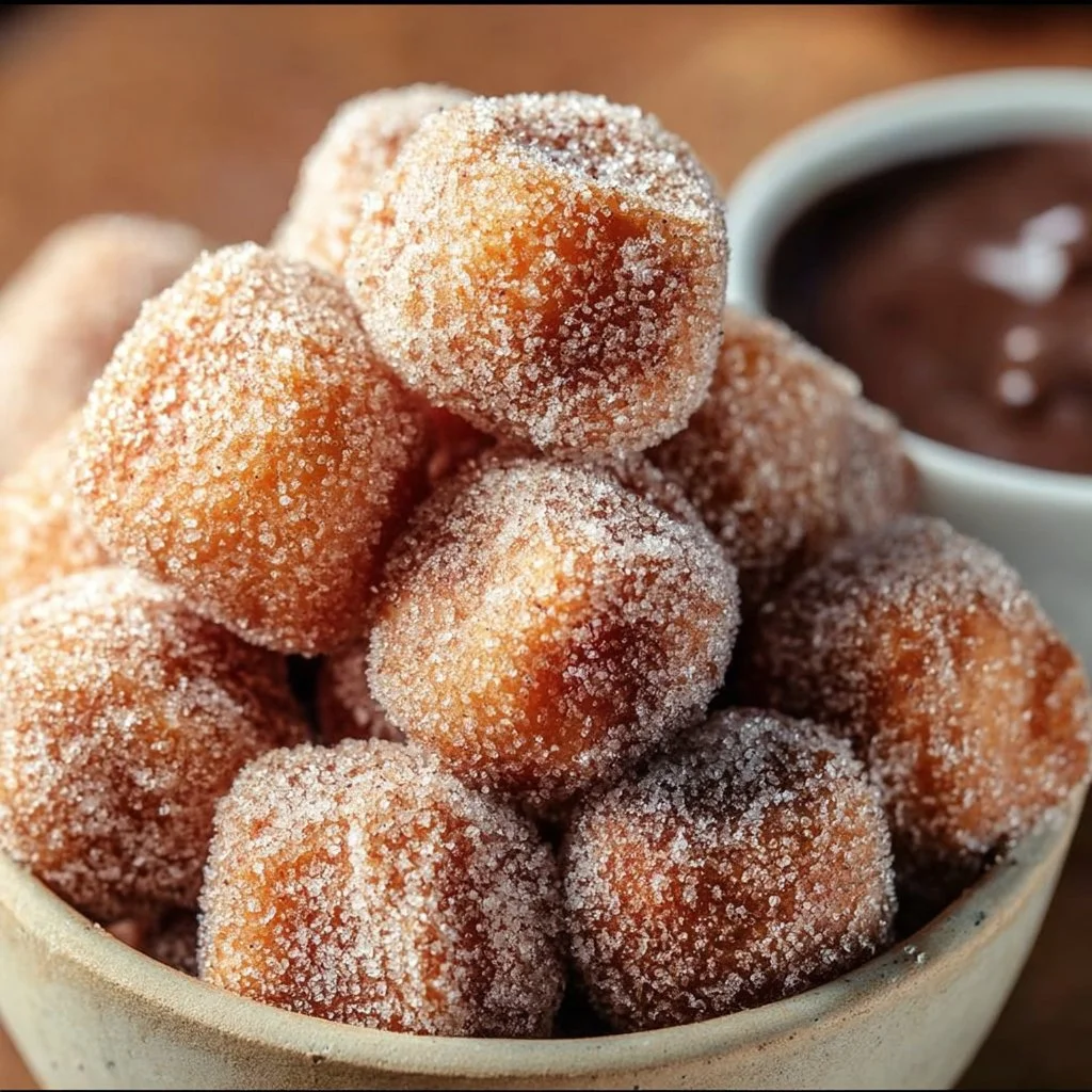 Healthy air fryer churro bites served on a plate with cinnamon sugar