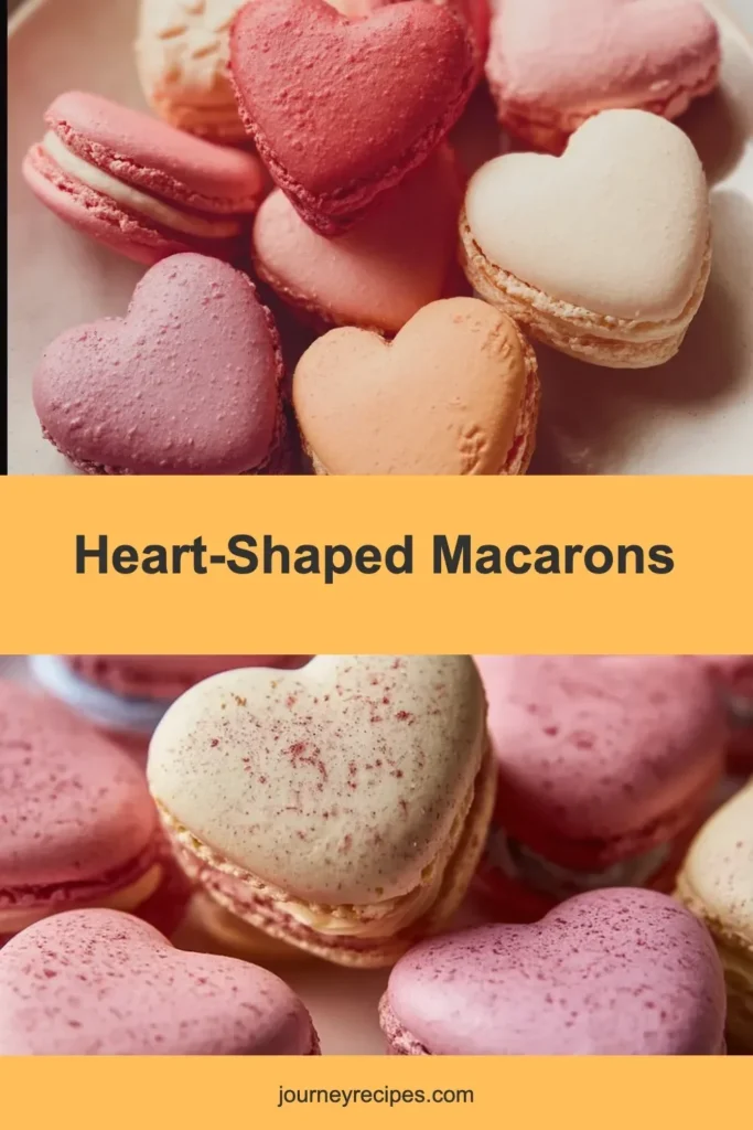Heart-shaped macarons in various colors and flavors, perfect for celebrations
