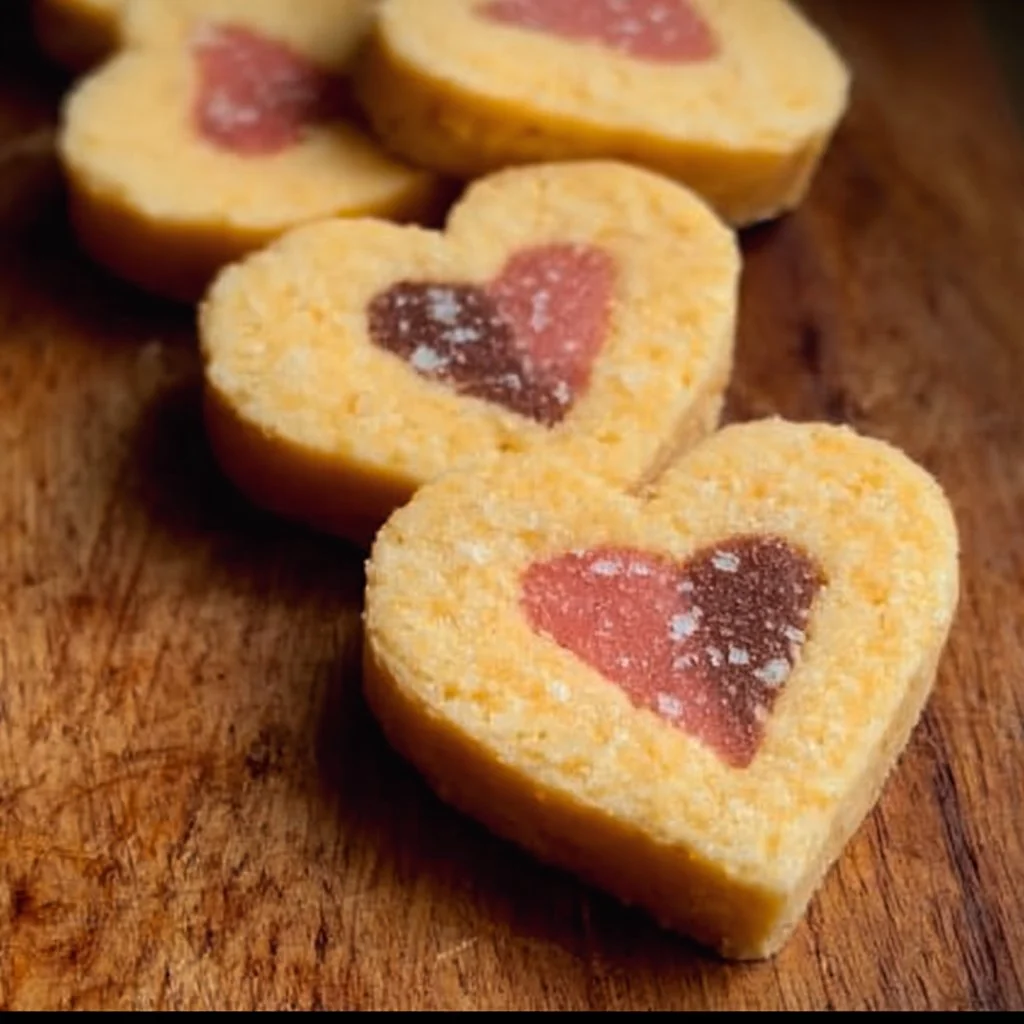 Heart-shaped slice and bake cookies, freshly baked and ready to enjoy