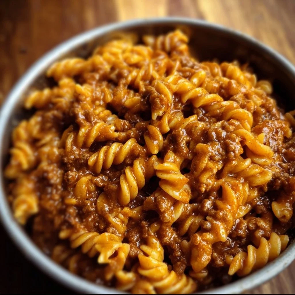 A bowl of homemade gluten free hamburger helper with fresh ingredients